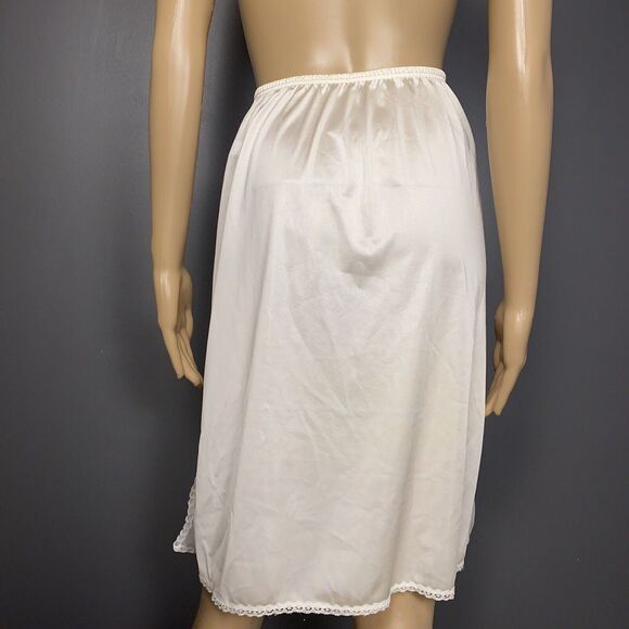 Vintage Vanity Fair Small L Half Slip Off White Cream Rose Embroidery Sheer Slit - Picture 7 of 7